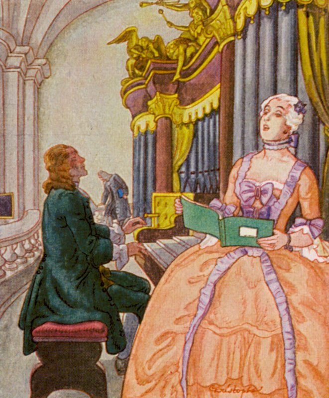 Orgelempore / Orgelgalleri (färglitografi) av Christophe (1856 1945)