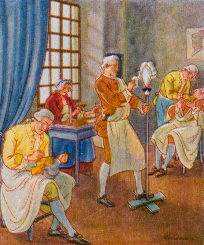 Perukmakare / Perukmakare (färglitografi) av Christophe (1856 1945)