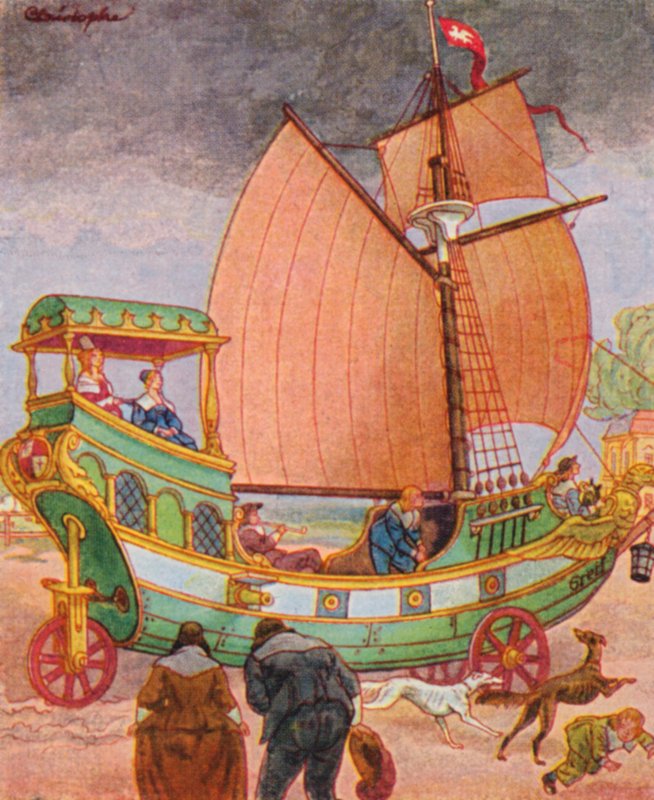 Segelwagen / Segelbil (färglitografi) av Christophe (1856 1945)
