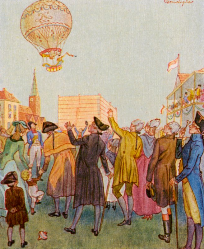 Luftballon / Ballong (färglitografi) av Christophe (1856 1945)