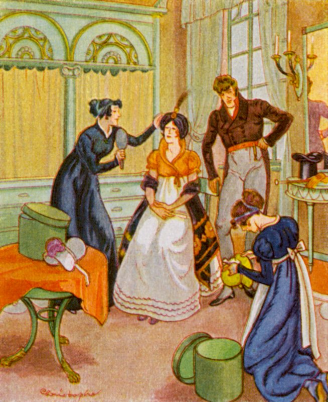 Modesalon / Modesalong (färglitografi) av Christophe (1856 1945)
