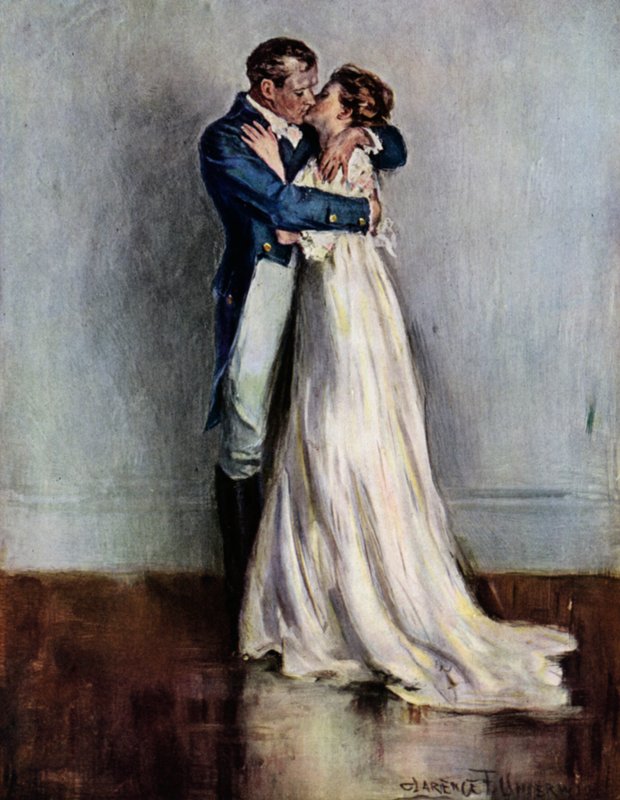 Ae Fond Kiss (färg litho) av Clarence F. Underwood