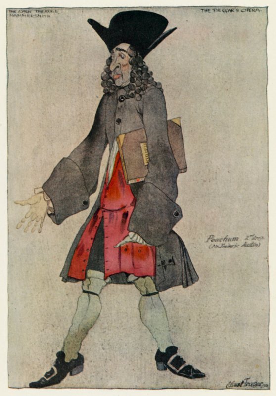 Tiggarens opera, Peachum (färg litho) av Claud Lovat Fraser