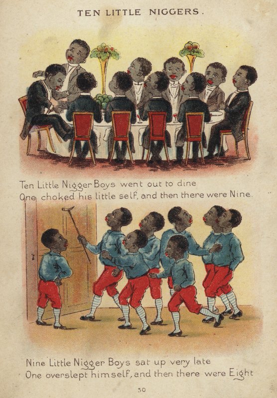 Nursery rim: Tio små svarta barn (chromolitho) av Constance Haslewood