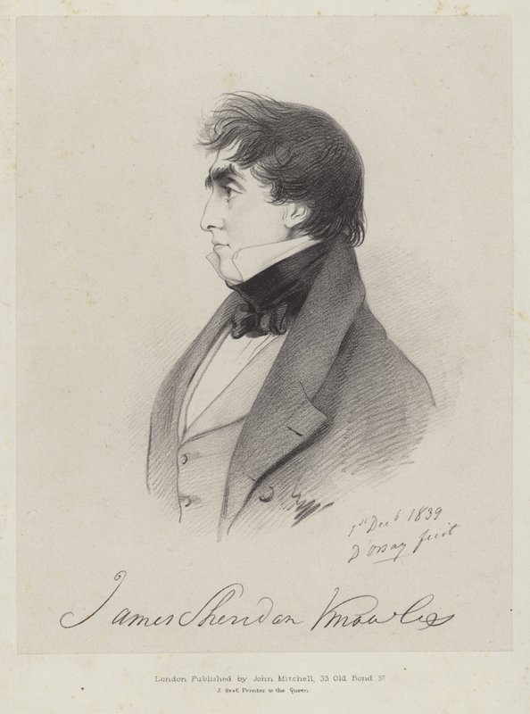 James Sheridan Knowles, irländsk dramatiker och skådespelare, 1839 av Count Alfred D