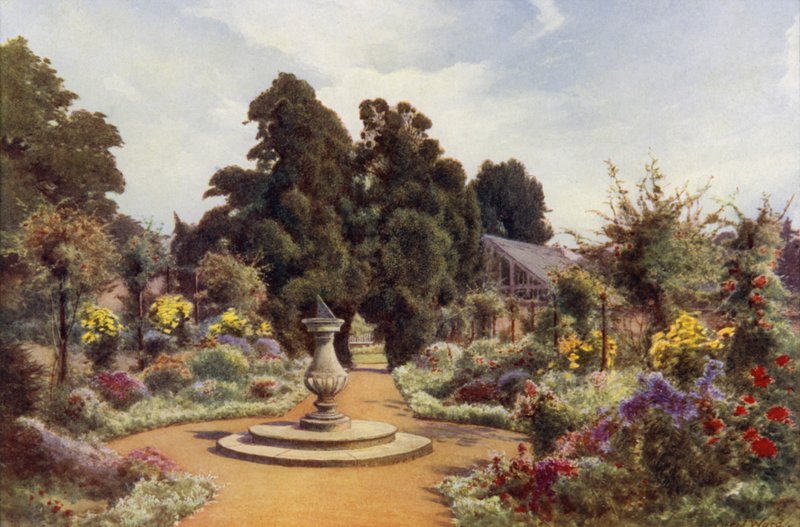 Det gamla soluret, Claremont (färg litho) av Cyril Ward