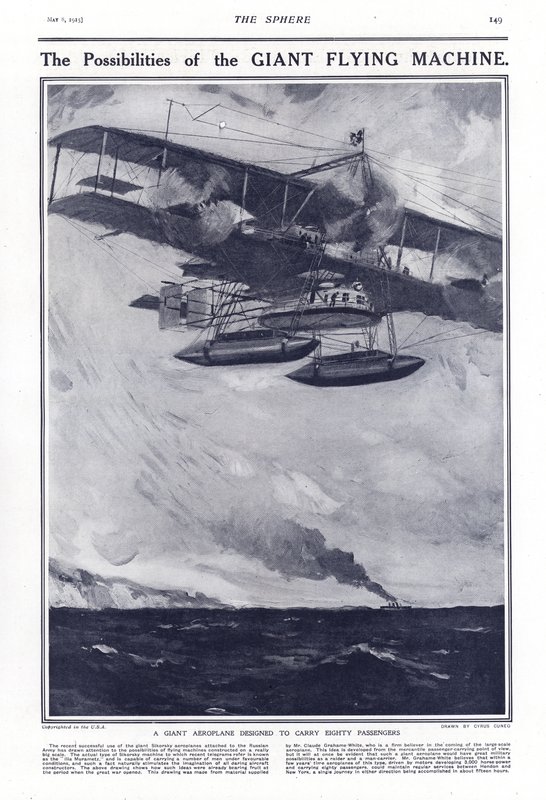 Ett gigantiskt flygplan designat för att transportera åttio passagerare, 1914 av Cyrus Cuneo