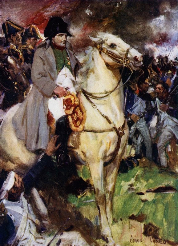 Napoleon vid Waterloo (färg litho) av Cyrus Cuneo