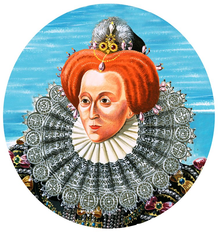 Drottning Elizabeth I (gouache på papper) av Dan Escott