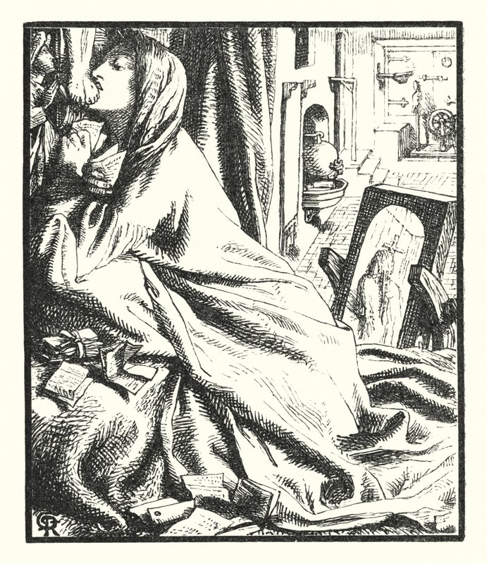 Mariana i söder (gravyr) av Dante Gabriel (after) Rossetti