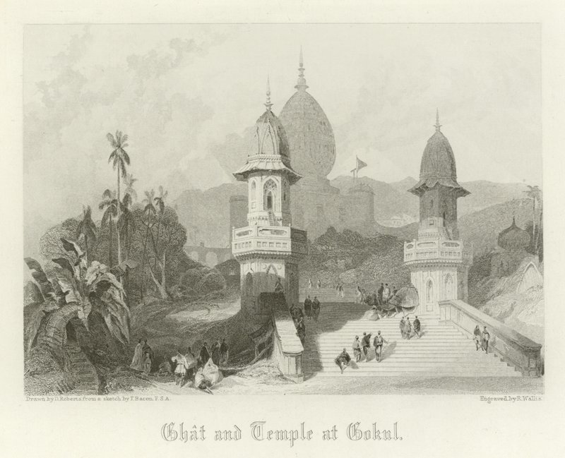 Ghat och templet i Gokul, Indien av David Roberts
