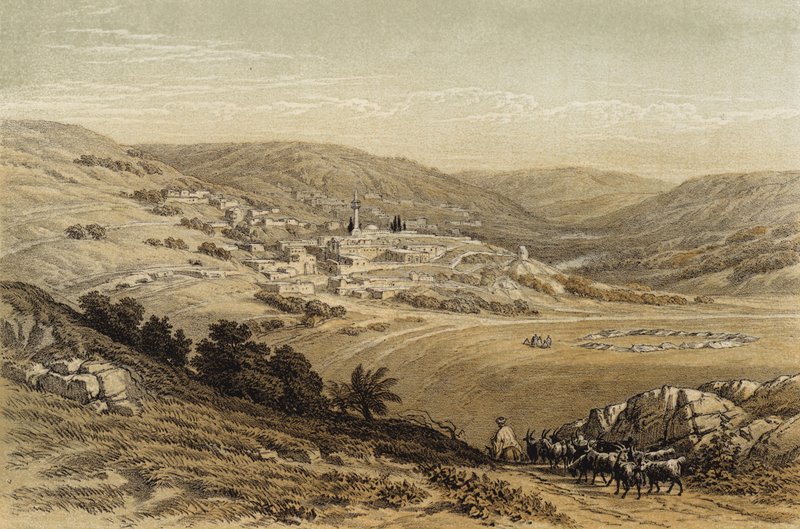 Allmän utsikt över Nasaret (färg litho) av David (after) Roberts