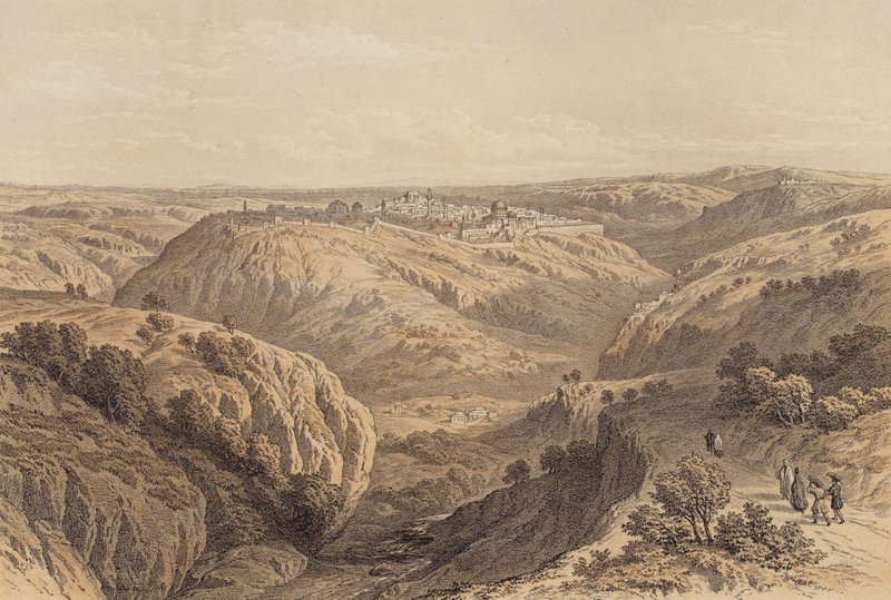 Jerusalem från söder (färg litho) av David (after) Roberts