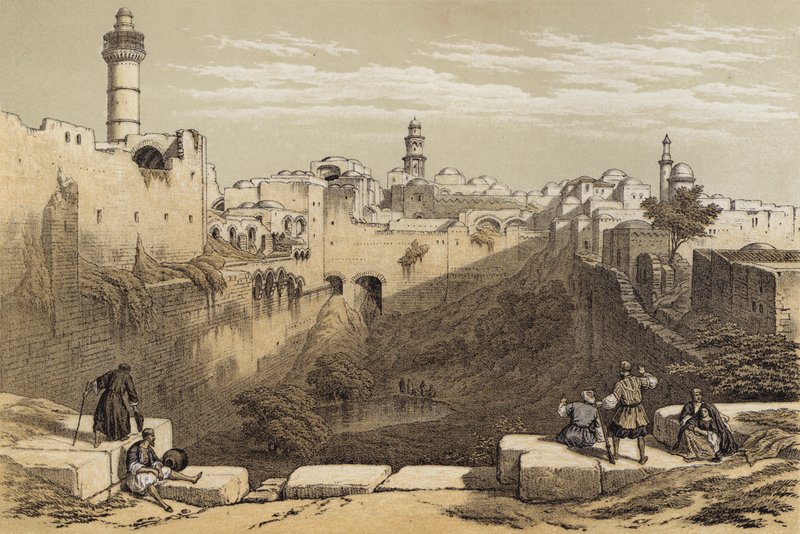 The Pool of Bethesda (färg litho) av David (after) Roberts