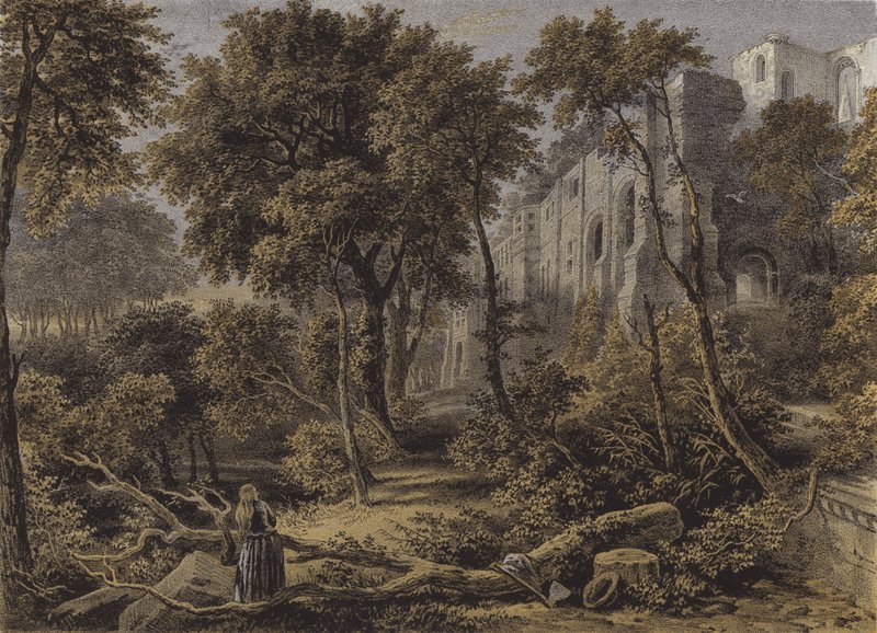 Dunfermline Abbey (chromolitho) av David Octavius Hill and Robert Adamson