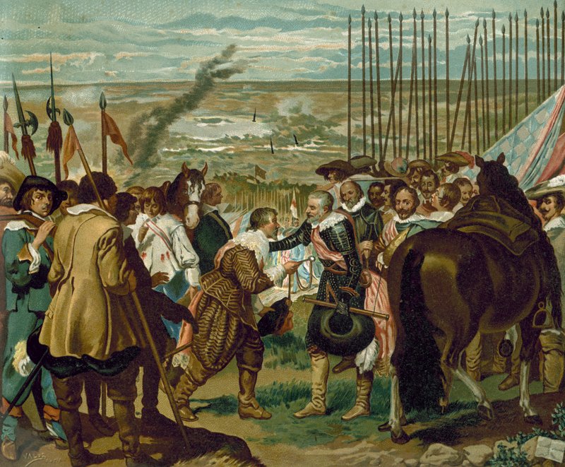 Kapitulationen i Breda, Nederländerna, 1625 (kromolit) av Diego Velázquez