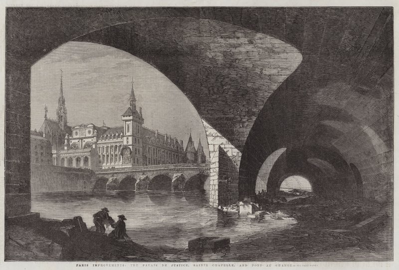 Paris Improvements, Palais de Justice, Sainte Chapelle och Pont au Change av Dieudonne Auguste Lancelot