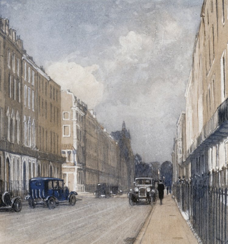 Harley Street (färg litho) av Donald (after) Maxwell
