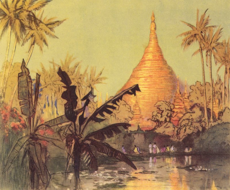 Rangoon (färglitografi) av Donald (after) Maxwell