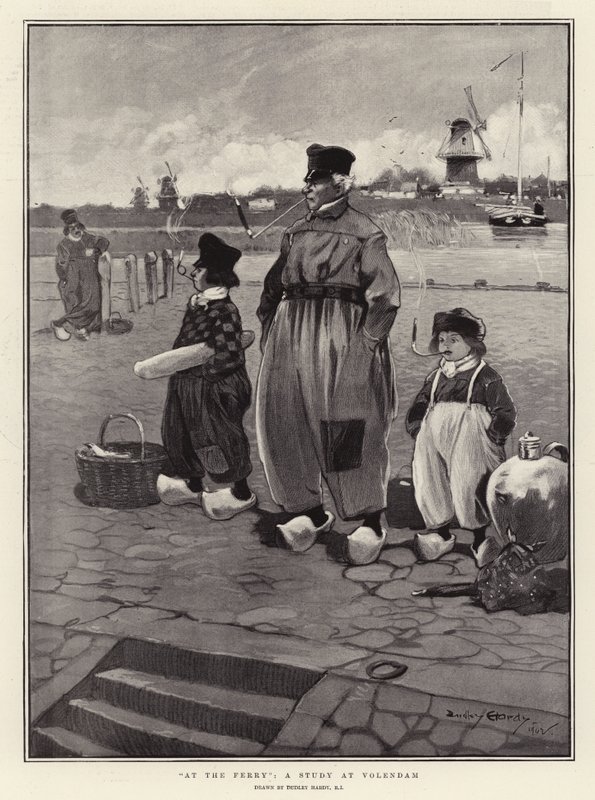 På färjan, en studie i Volendam av Dudley Hardy
