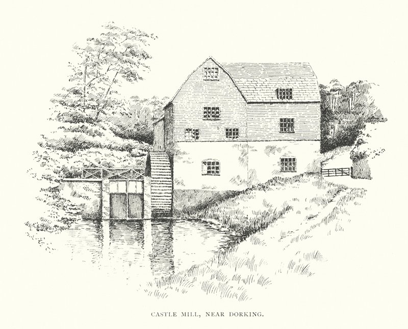 Castle Mill, nära Dorking (litografi) av Duncan Moul