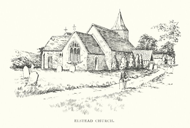 Elstead kyrka (litografi) av Duncan Moul
