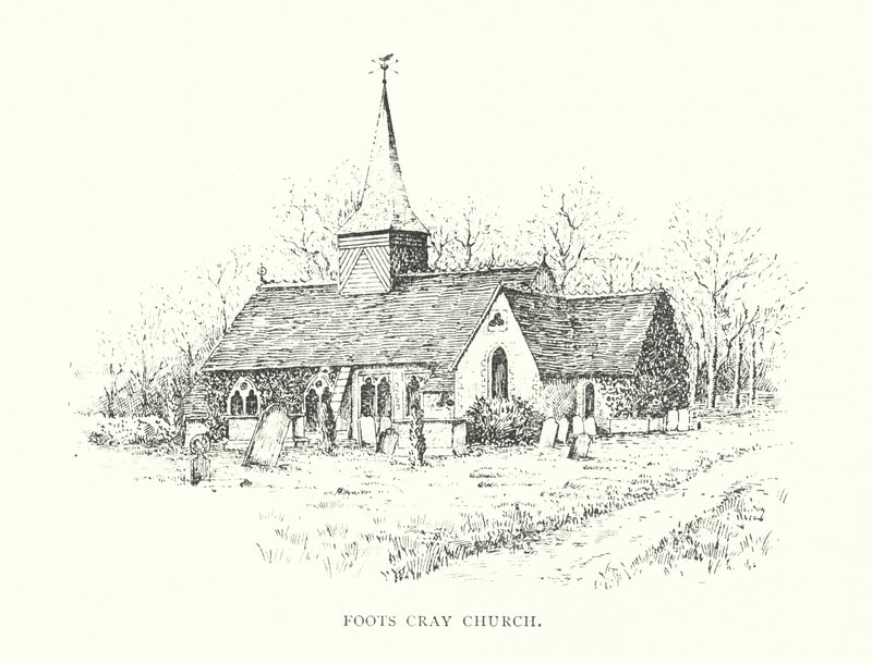 Foots Cray kyrka (litografi) av Duncan Moul