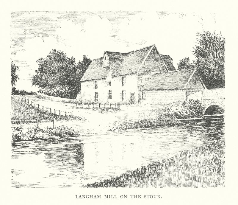 Langham Mill vid floden Stour (litografi) av Duncan Moul