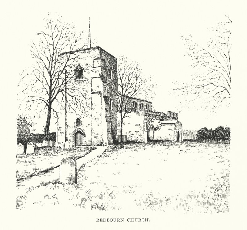 Redbourn kyrka (litografi) av Duncan Moul