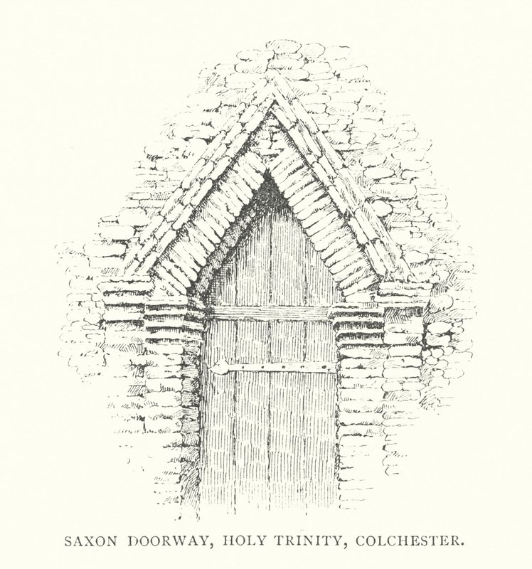Saxisk dörröppning, Holy Trinity, Colchester (litografi) av Duncan Moul