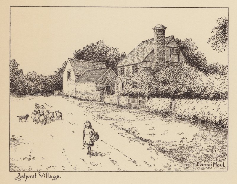 Sussex: Ashurst Village (litografi) av Duncan Moul