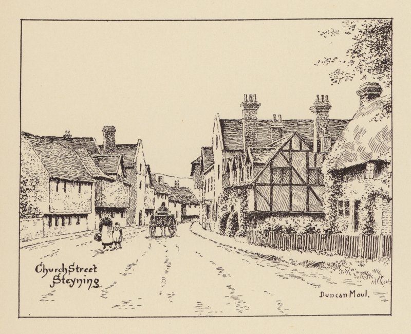 Sussex: Church Street, Steyning (litografi) av Duncan Moul
