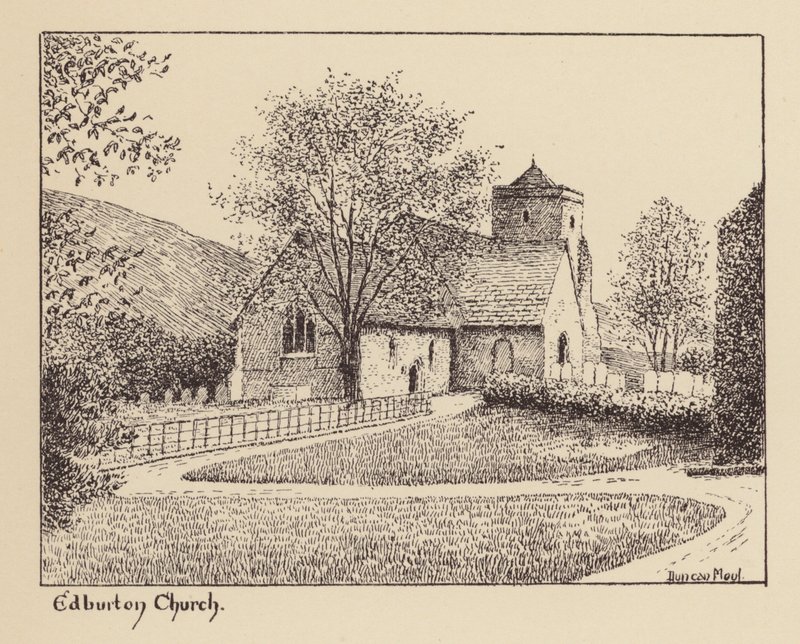 Sussex: Edburton Church (litografi) av Duncan Moul