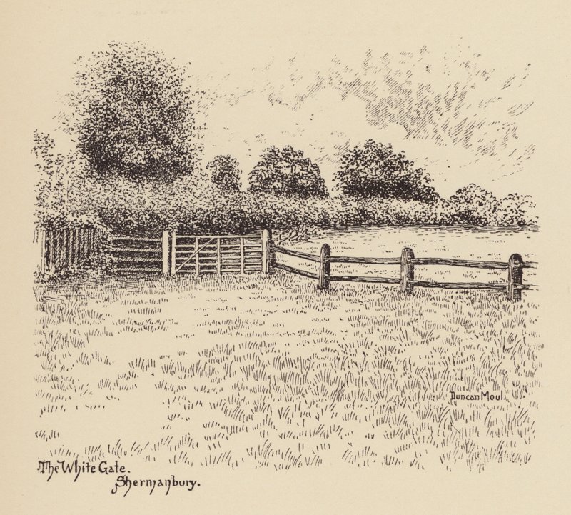 Sussex: The White Gate, Shermanbury (litografi) av Duncan Moul