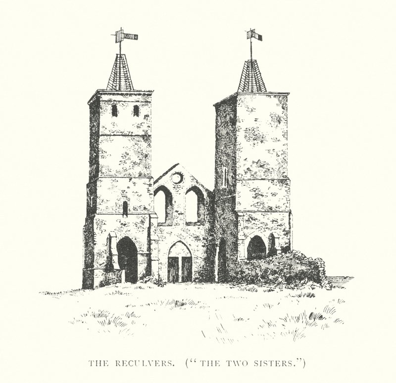 The Reculvers, "De två systrarna" (litografi) av Duncan Moul