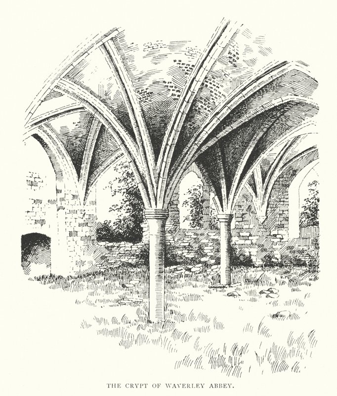 Kryptan i Waverley Abbey (litografi) av Duncan Moul