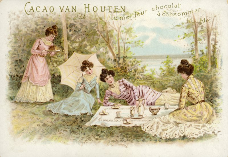 Fint klädda kvinnor som har picknick av Dutch School