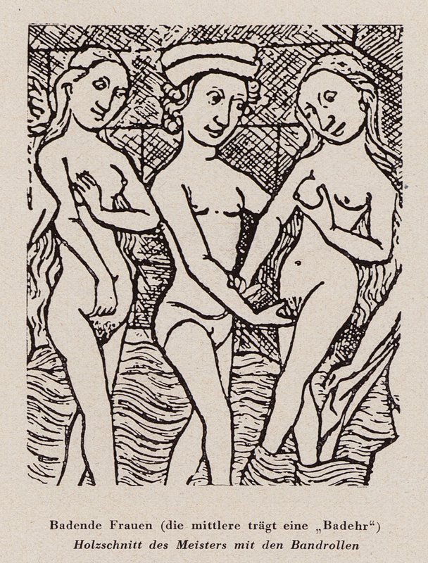 Kvinnor badar (träsnitt) av Dutch School