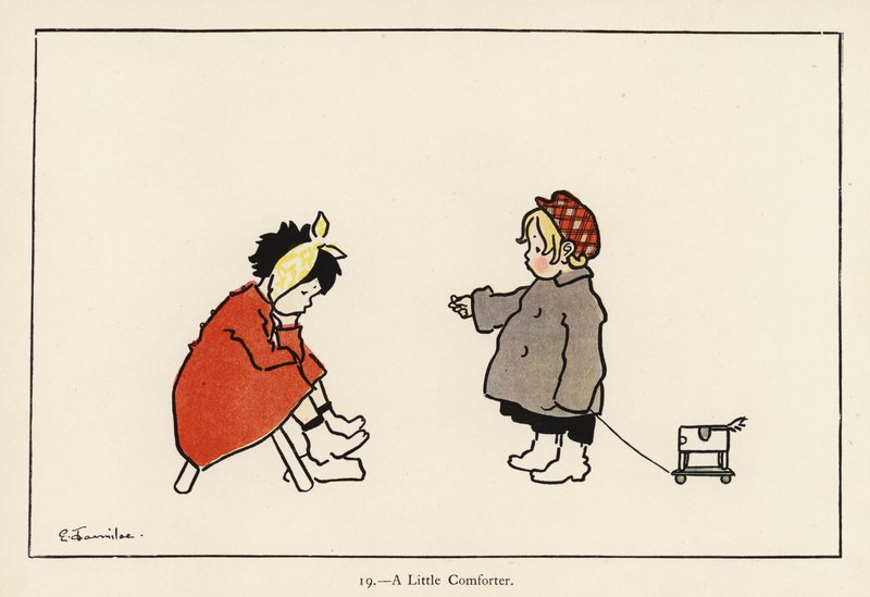 En liten tröstare (färg litho) av Edith Farmiloe