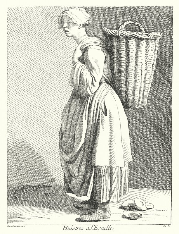 Oyster Seller (gravyr) av Edmé (after) Bouchardon