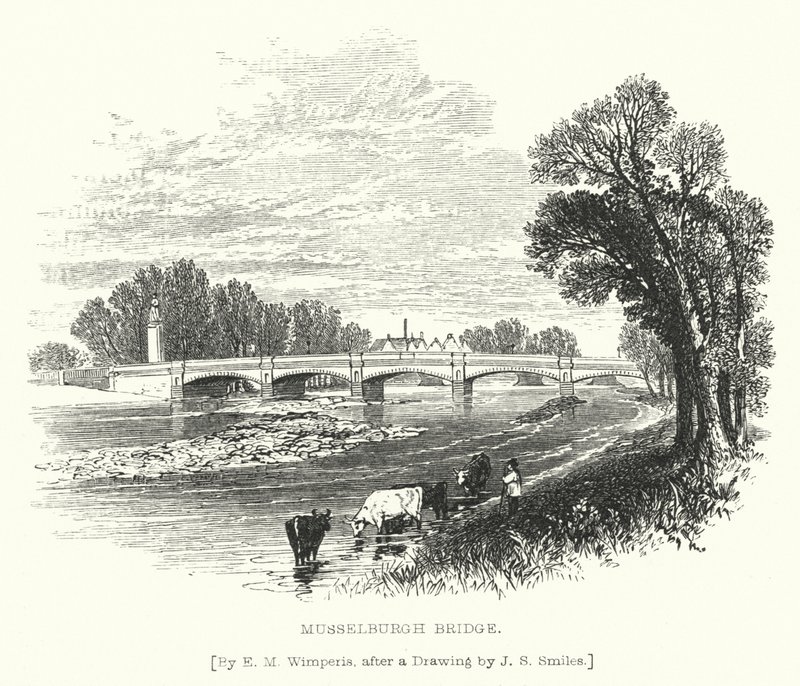 Musselburgh Bridge (gravyr) av Edmund Morison (after) Wimperis