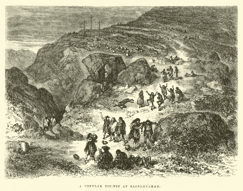 En populär picknick på Sacsayhuaman av Edouard Riou
