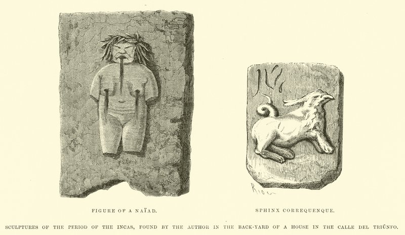 Ata o le Vaitaimi o Incas, na maua e le tusitala i tuafale o se fale i le Calle del Triunfo swed. av Edouard Riou