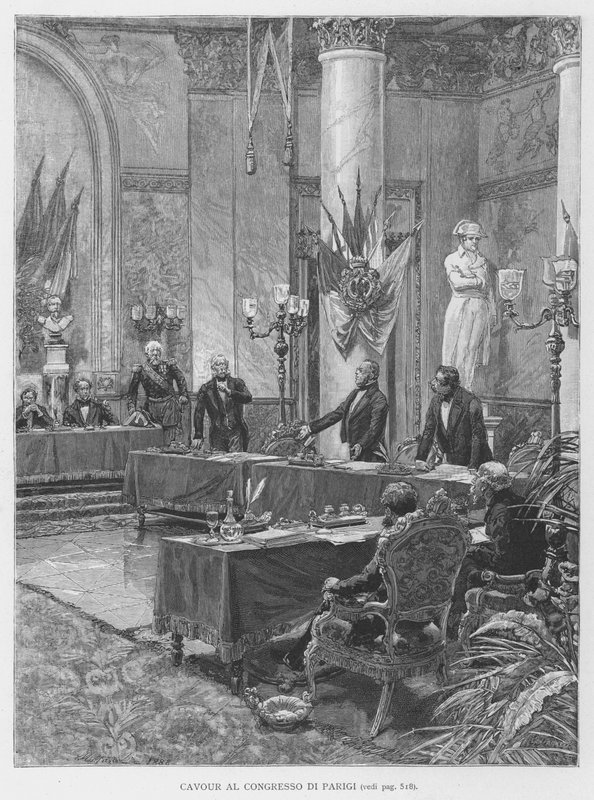 Cavour på Pariskongressen (gravyr) av Edouardo Matania