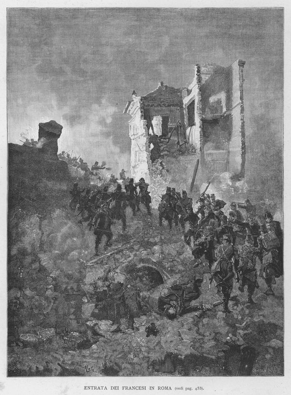 Fransmännens intåg i Rom (gravyr) av Edouardo Matania