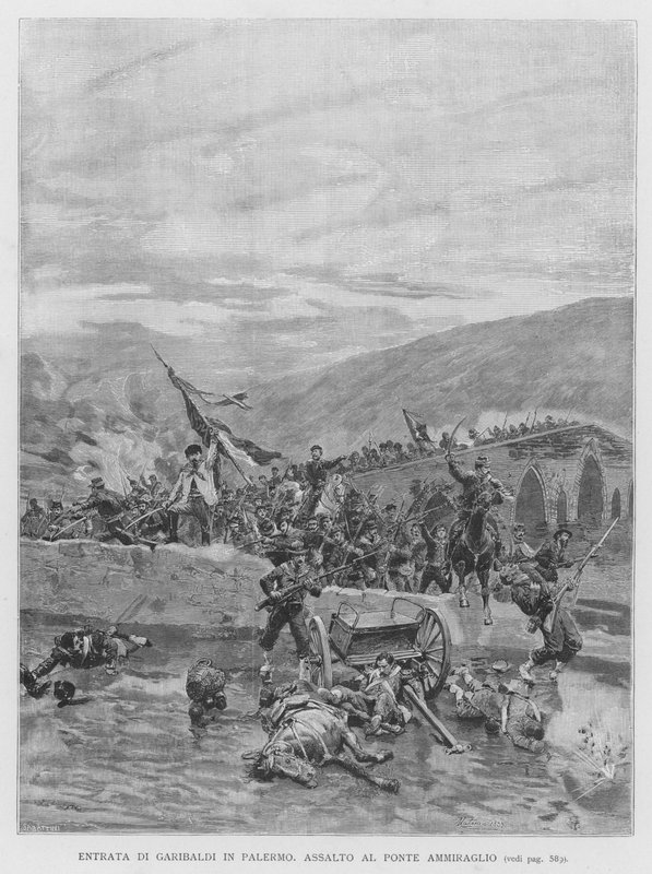 Garibaldis inträde i Palermo (gravyr) av Edouardo Matania