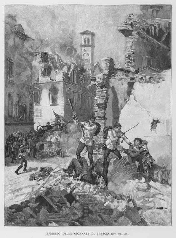 Avsnitt från The Days of Brescia (gravyr) av Edouardo Matania