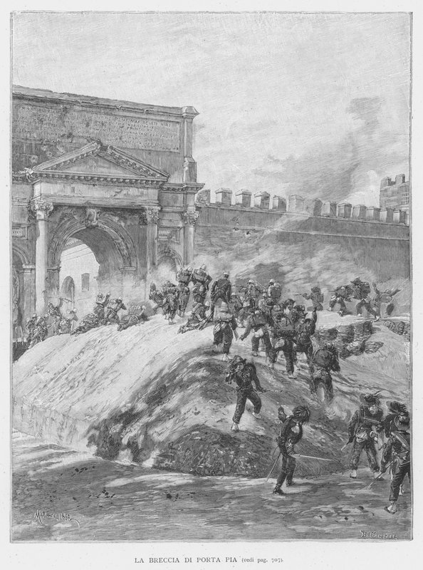 Breccian av Porta Pia (gravyr) av Edouardo Matania