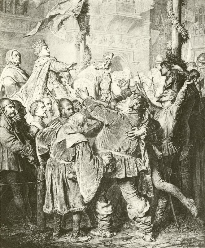 Henry V avvisar Falstaff (gravyr) av Eduard von Grutzner