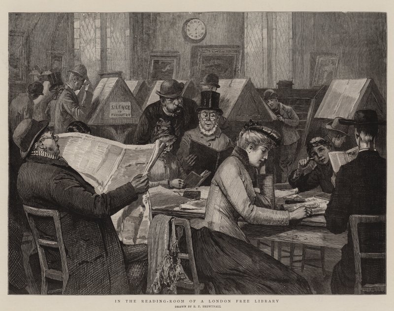 I läsesalen på ett London Free Library av Edward Frederick Brewtnall